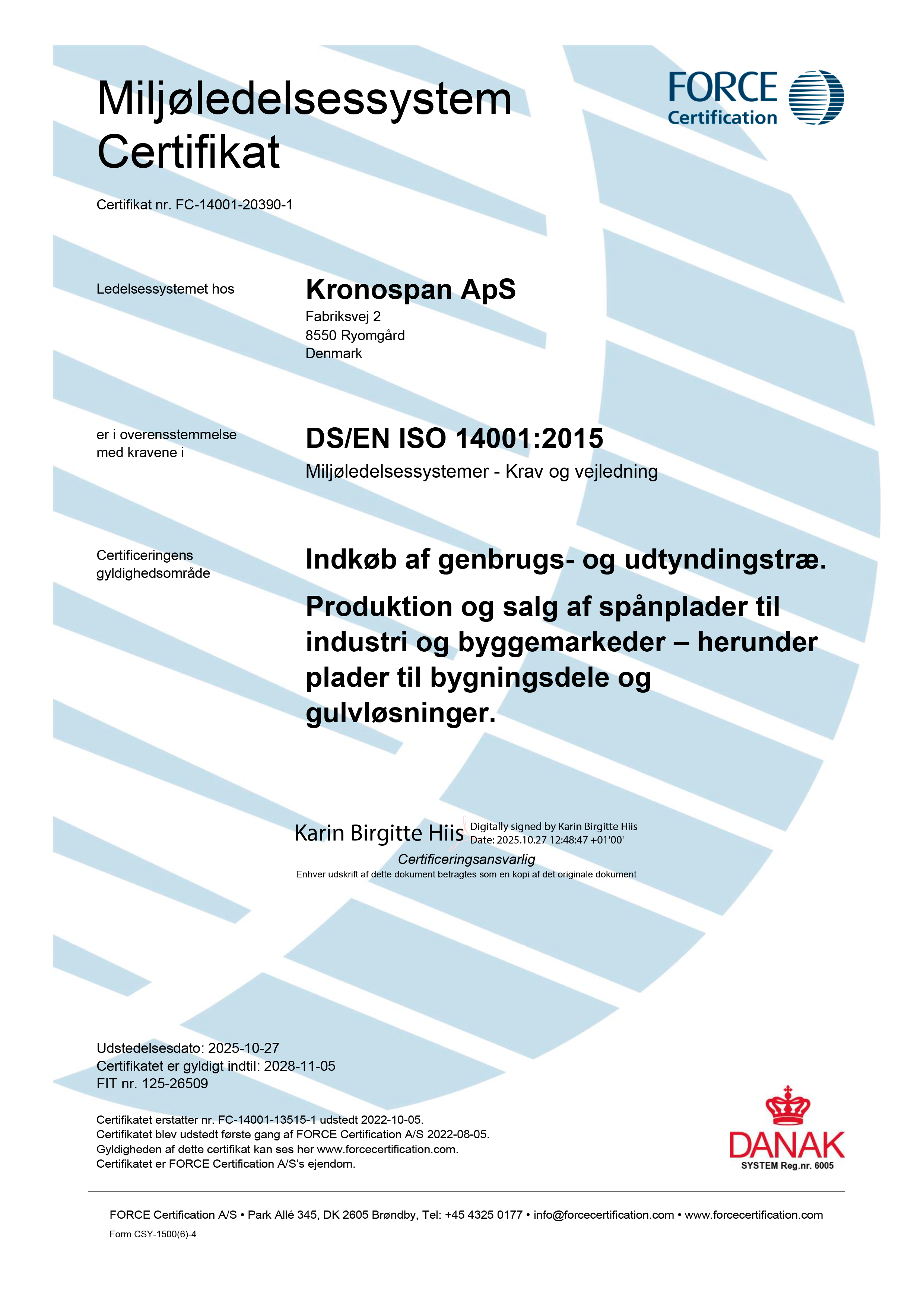 Zertifikat Kronospan 14001